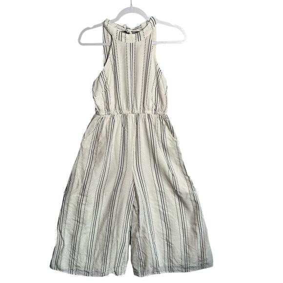 Lush | Sz S  Wide‎ Leg Cropped Jumpsuit High Halter Neck Black & White Open Back - Picture 1 of 7